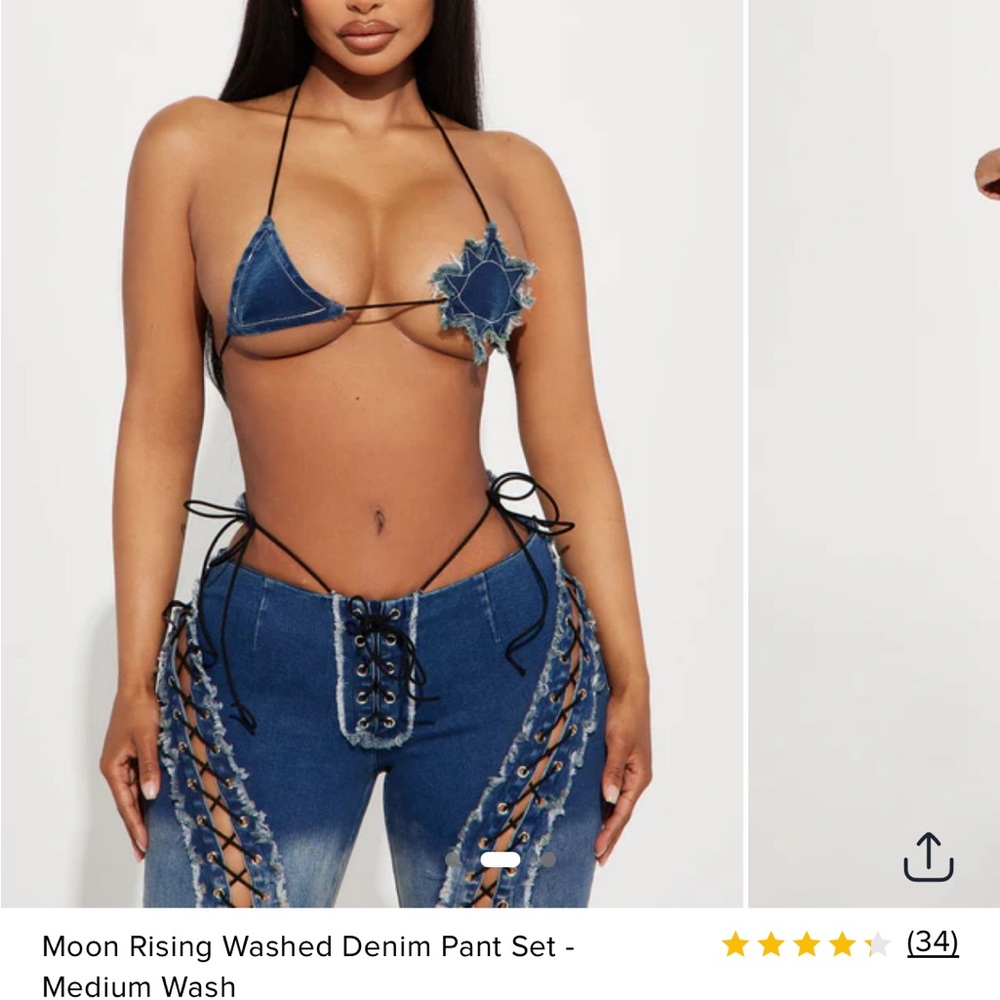 Fashion Nova Moon Rising Washed Denim Pants Set